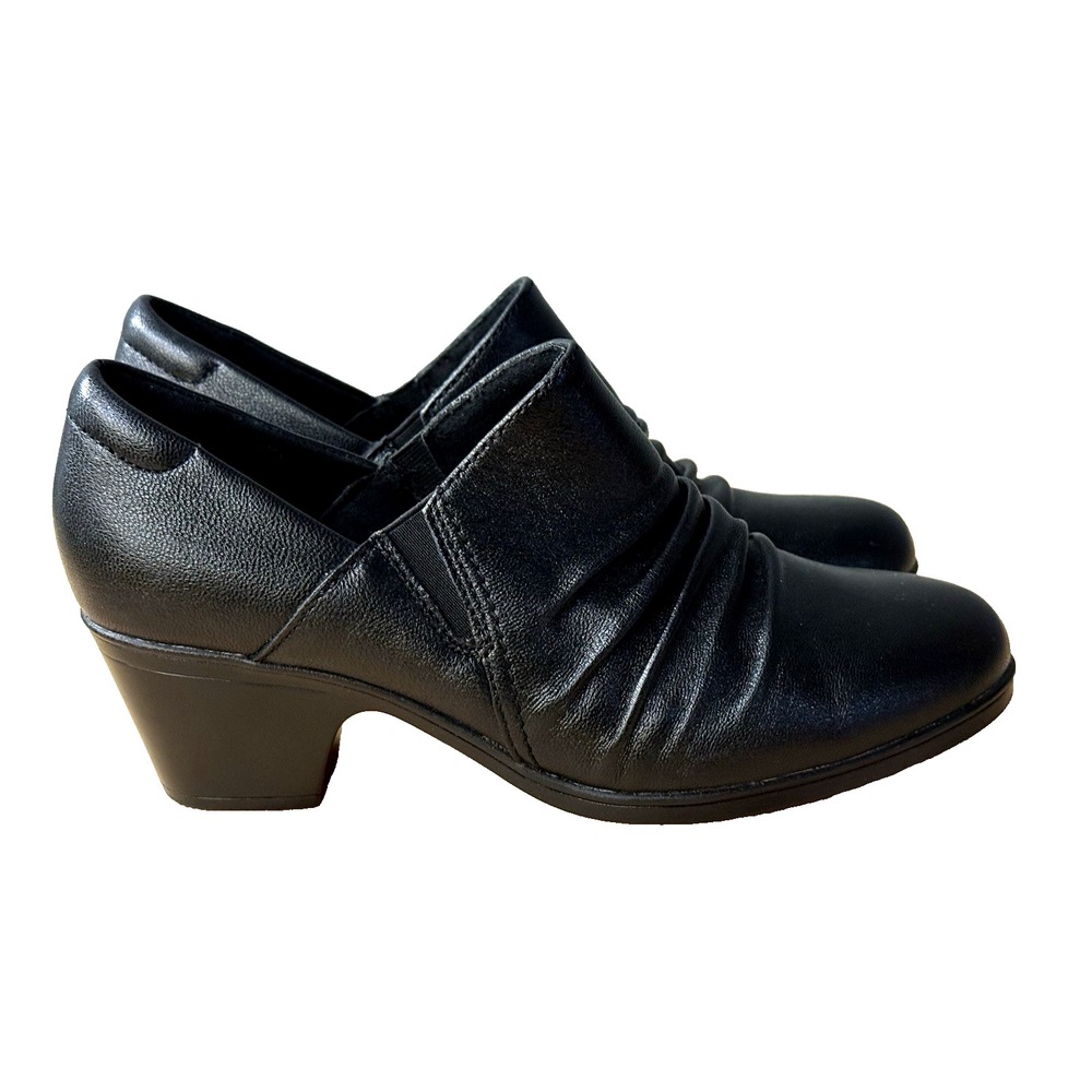 Clarks Collection Women's Black Leather Low Heel Slip On Comfort Shoes Size 7 - Picture 3 of 10